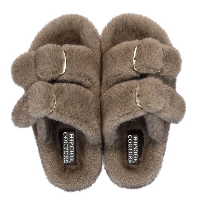 Faux Luxe Fur Sandals Natural for wholesale by Hipchik