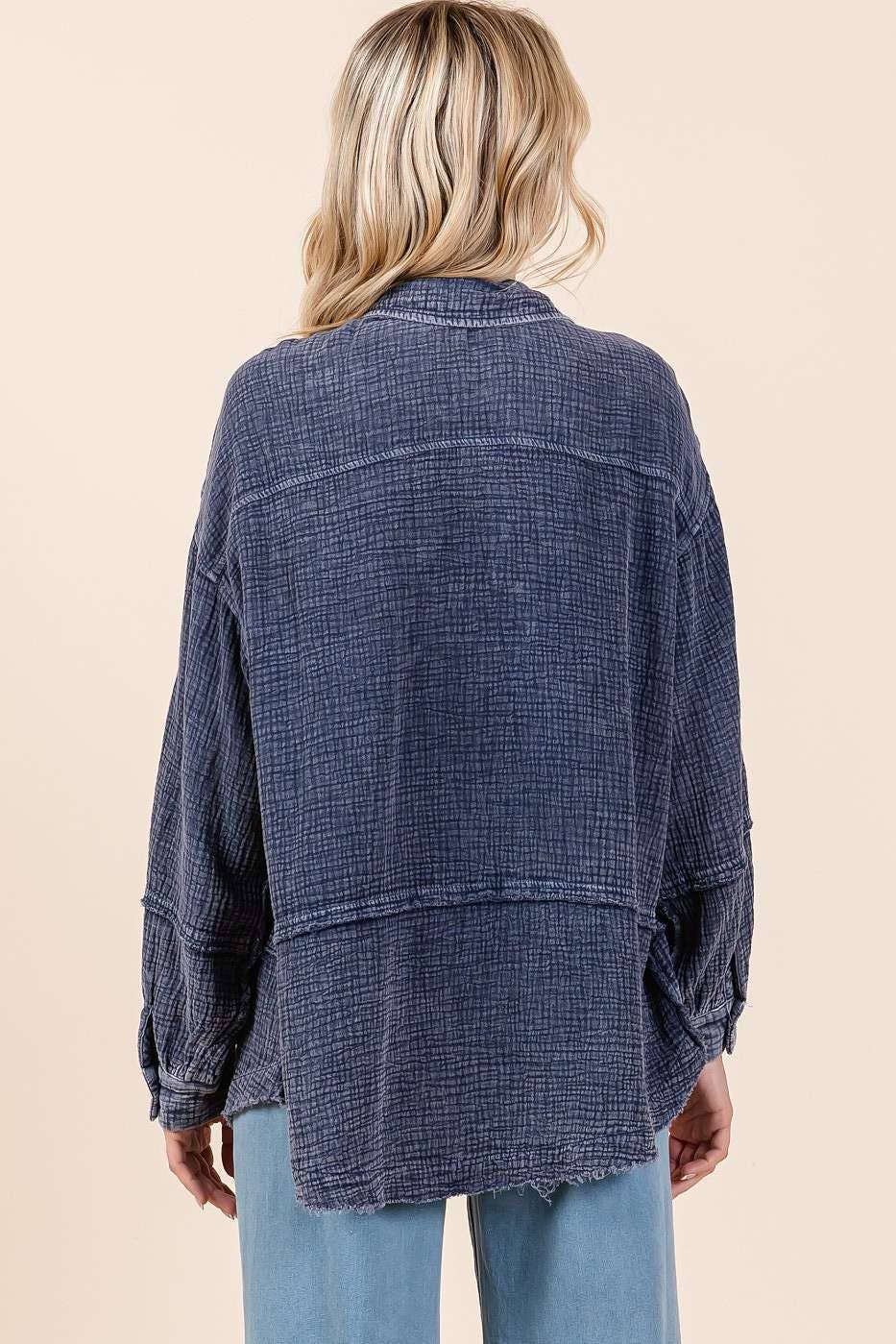 mittoshop - Venta al por mayor Camisa con botones - Mujer - CAMISA CON BOTONES DE GASA ARRUGADA Y LAVADO MINERAL6