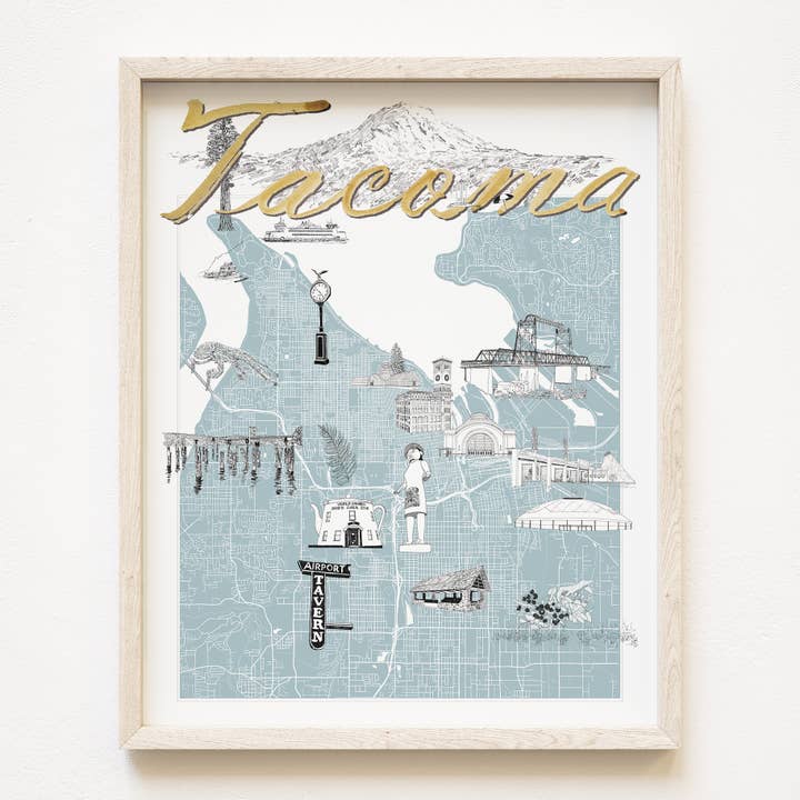 TACOMA Washington "Charms" Map ART PRINT for wholesale by Turn-of-the-Centuries