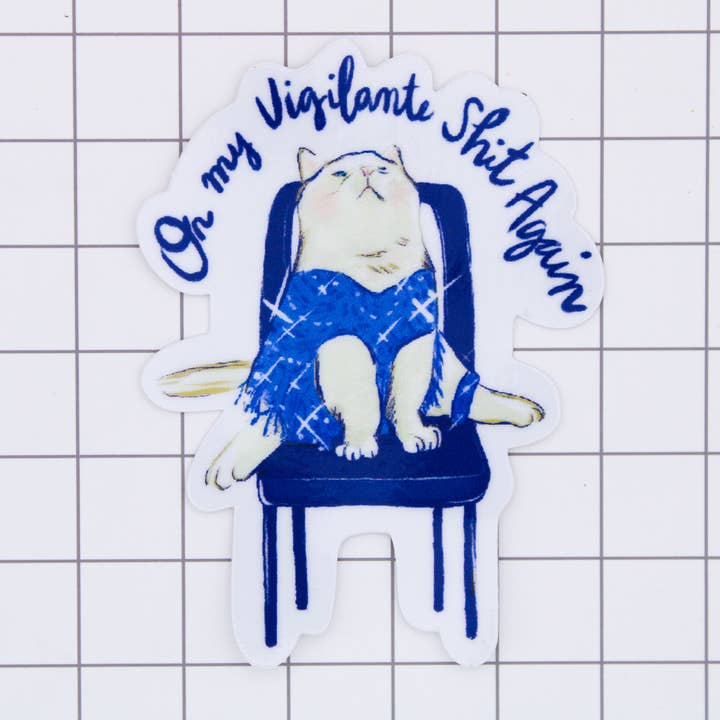 Vigilante kat vinylsticker voor wholesale door Amy Hartelust Art and Illustration