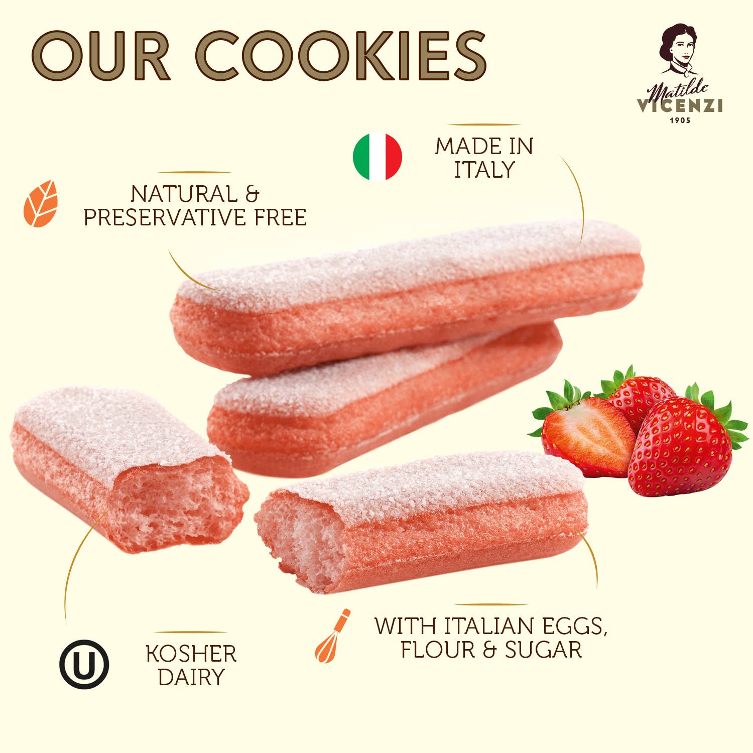 Vicenzi USA Inc. - Wholesale Cookie - Vicenzovo Strawberry Ladyfingers, 200g1