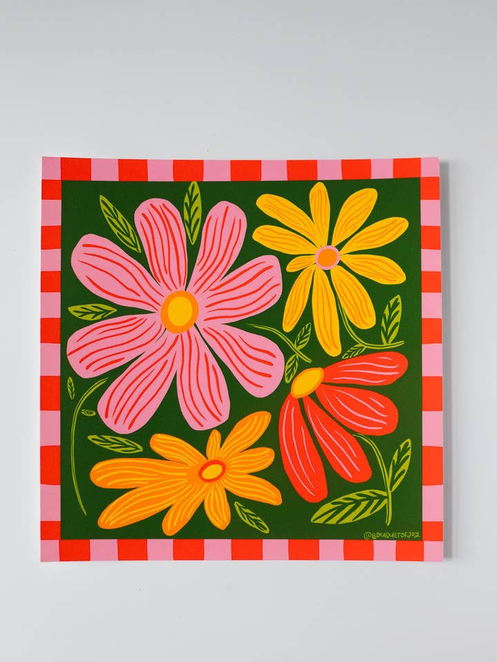 Retro Flowers 8x8" Art Print for wholesale by Bouquet of Joy