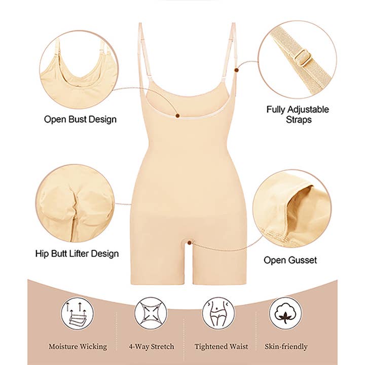 SHAPERX - Wholesale Shapewear - Women's - SHAPERX Women's Bodysuit Tummy Control Shapewear Open Bust Thigh Slimmer Seamless Body Shaper