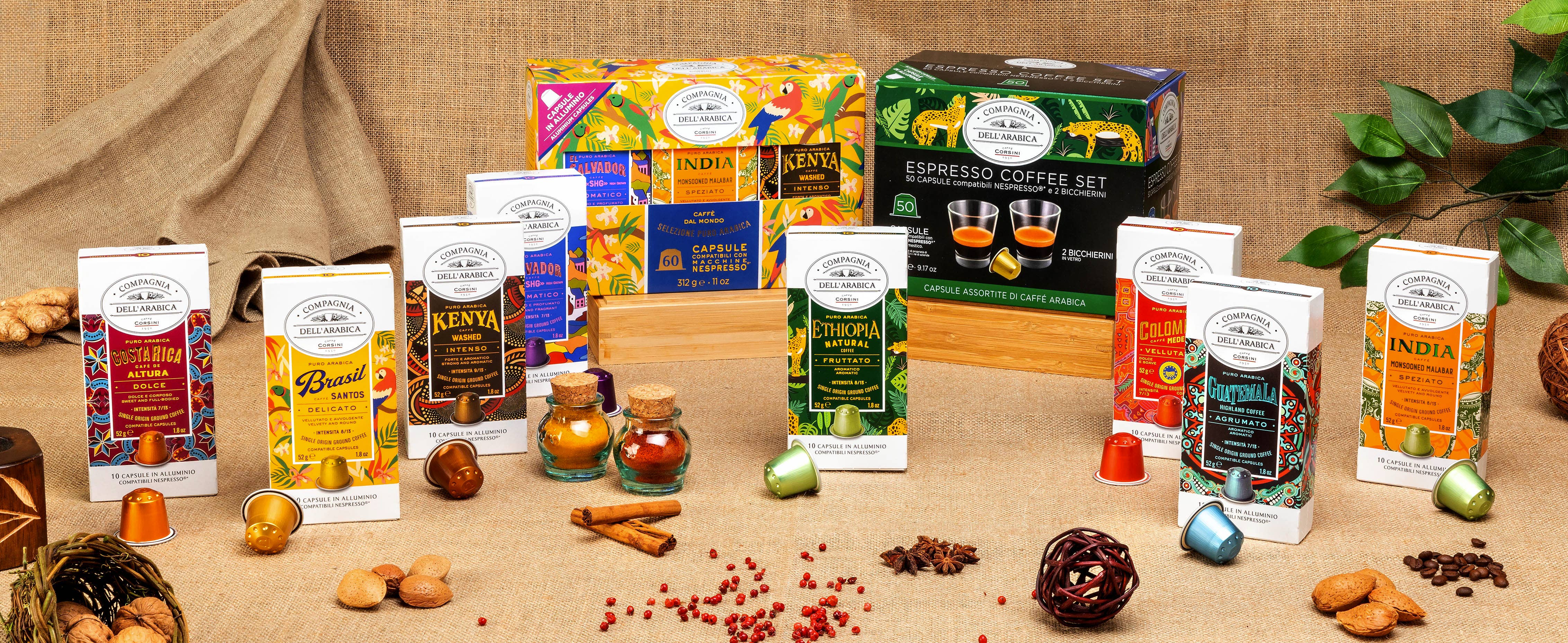 Caffè Corsini - Wholesale Coffee Pods - 50 Nespresso® compatible coffee capsules+2 glass cups1