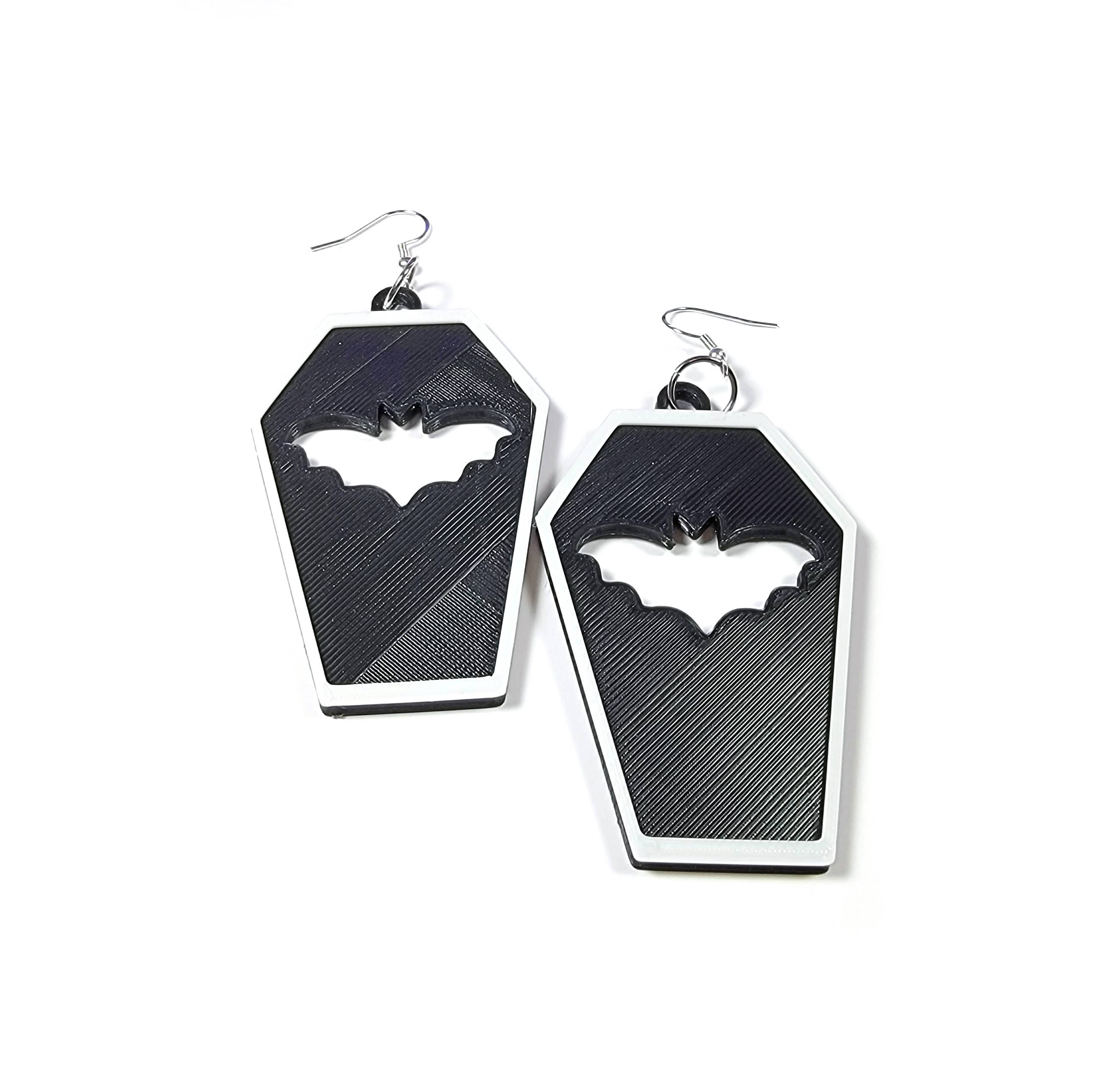 Printy Vibes - Vendita all'ingrosso Orecchini pendenti - Orecchini gotici spettrali neri a forma di pipistrello, stampati in 3D1