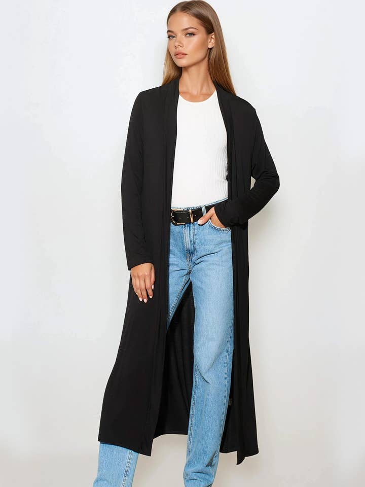 Black Jersey Longline Cardigan for wholesale by Aftershock London