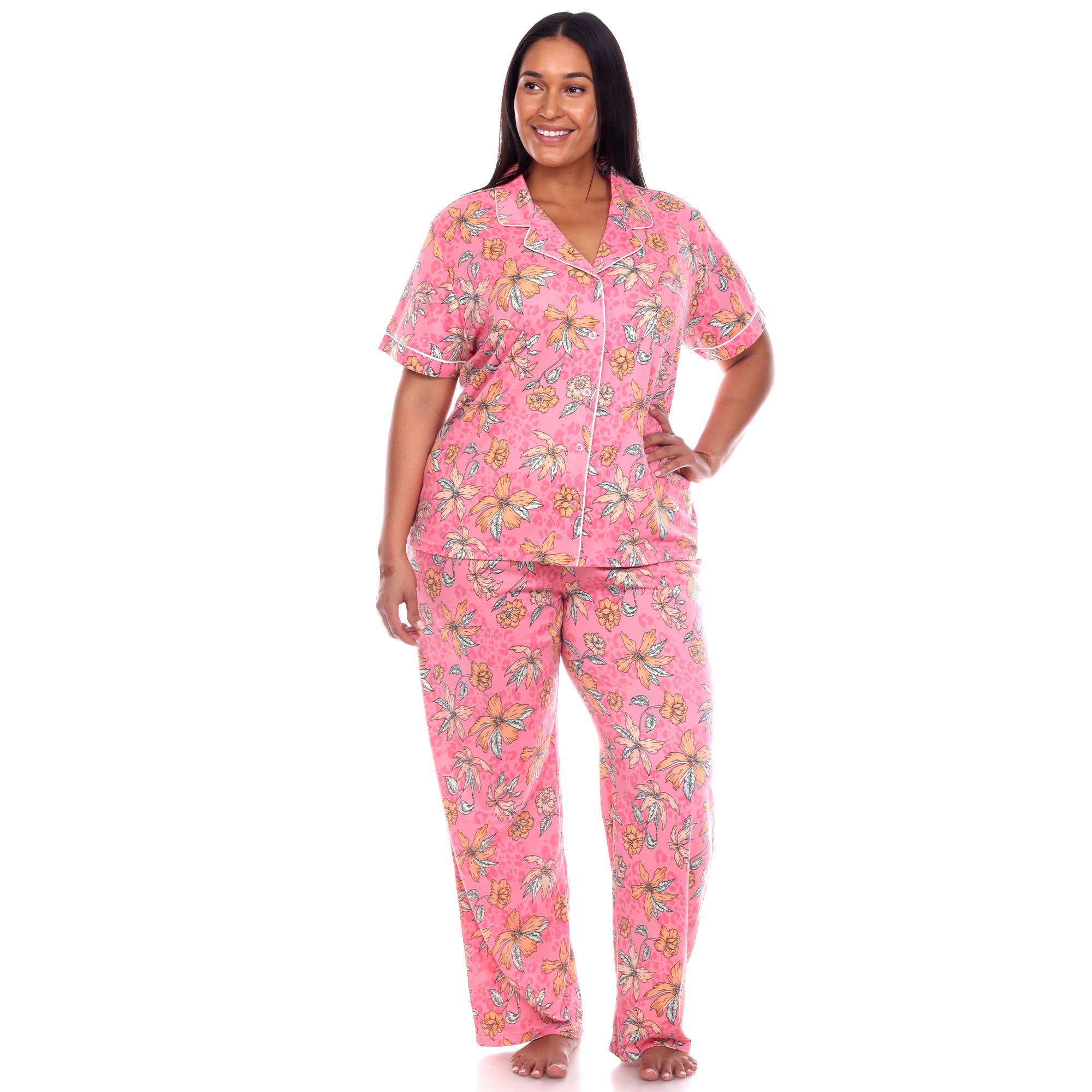 WHITE MARK – Großhandel Schlafanzug-Set – Damen – Übergröße Kurzarm & Hosen Tropical Pyjama-Set12