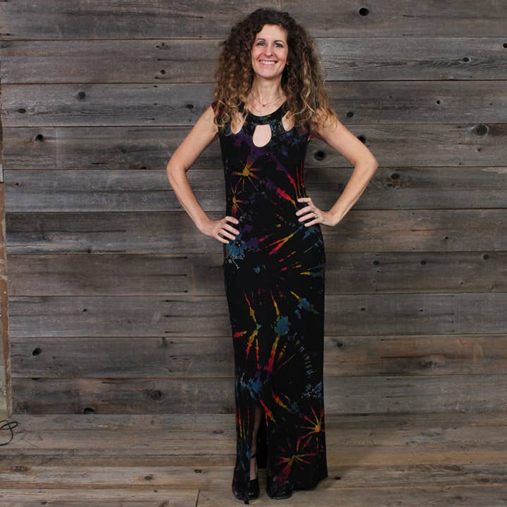 Boho Hippie Maxikleid aus Elastan und Rayon Mumee mit Schlitz für den Großhandel von Jayli Clothing