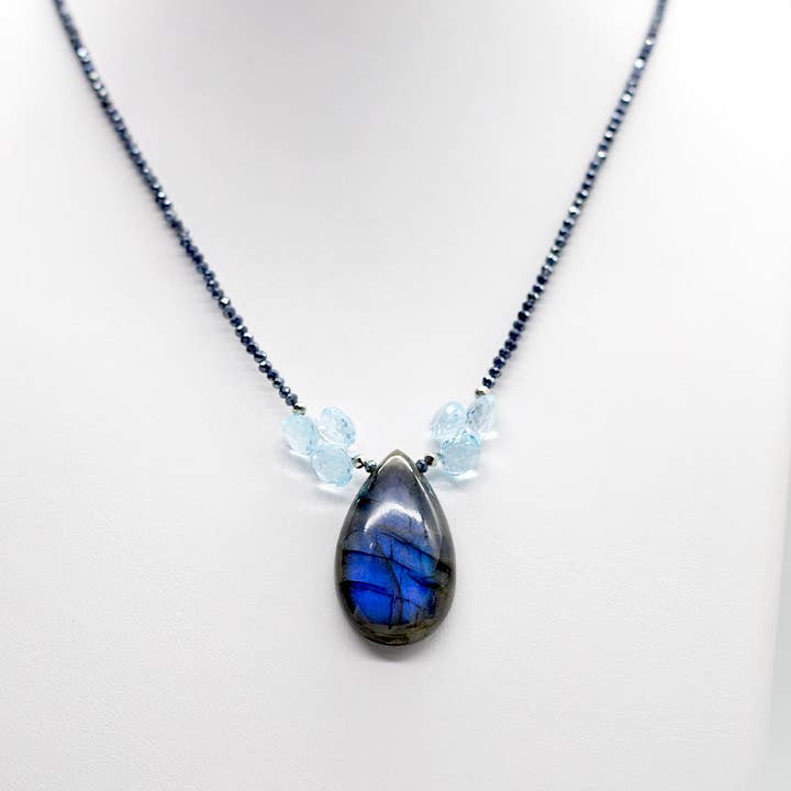 Labradorite & Blue Topaz Pendant Necklace for wholesale by Susan Roberts Jewelry