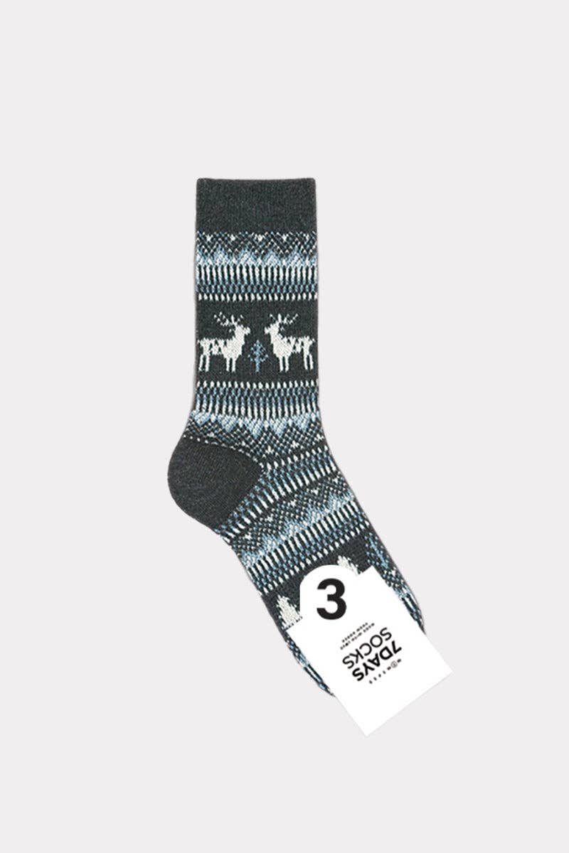 7DAYSSOCKS - Vente Chaussettes – femme - Chaussettes d’hiver jacquard pour femmes avec motif cerf nordique2