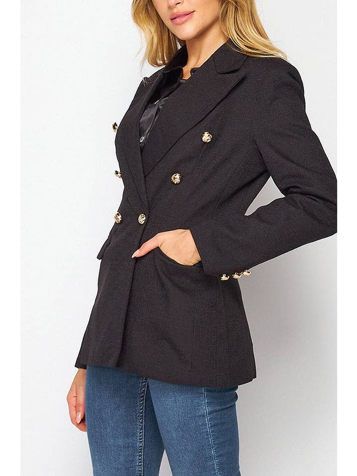 ROUSSEAU - Wholesale Jacket - Women's - LONG SLEEVE DOUBLE BUTTON FRONT POCKETS BLAZER1