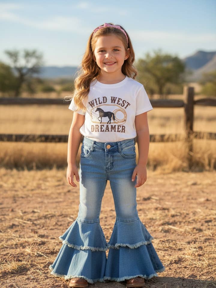 LT. blue Western double layer bell pants with adjustable string. PNG50255-AMY for wholesale by Kids Charm Online