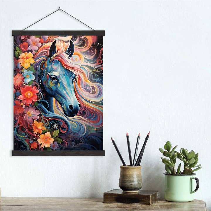 La Luna Bella - Toys - Wholesale Art Print - Cosmic Horse Blossom Canvas Wall Art Print2