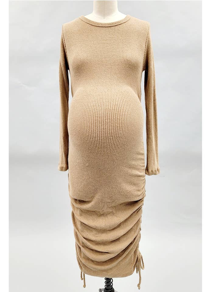 Star Motherhood - Wholesale Dress - Maternity - Made in USA - Drawstring Ruched Side Rib knit Sweater Dress