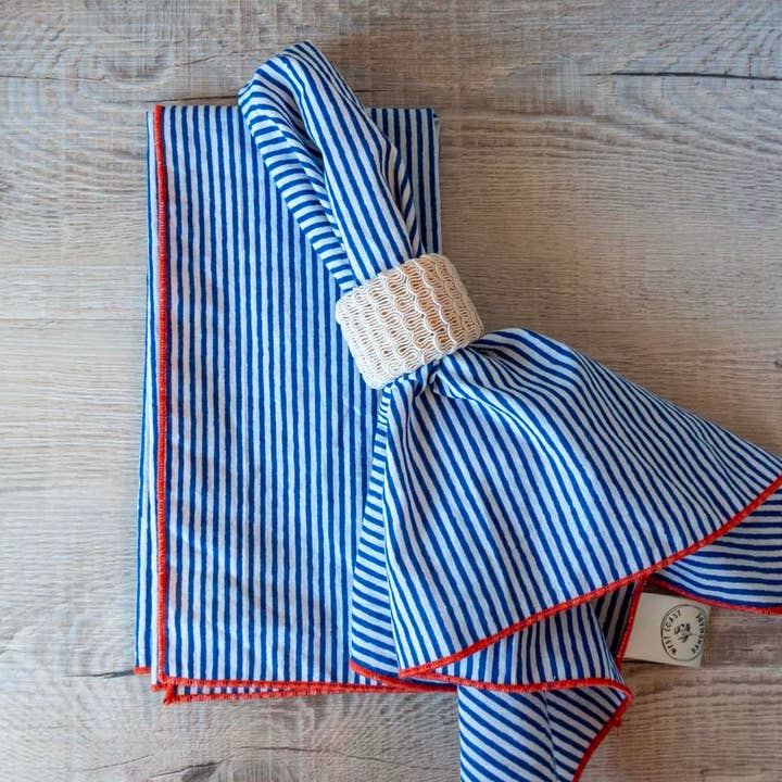 100% leichte indische Baumwolle — blau gestreifte Servietten (18 Zoll) für den Großhandel von West Coast Handmade