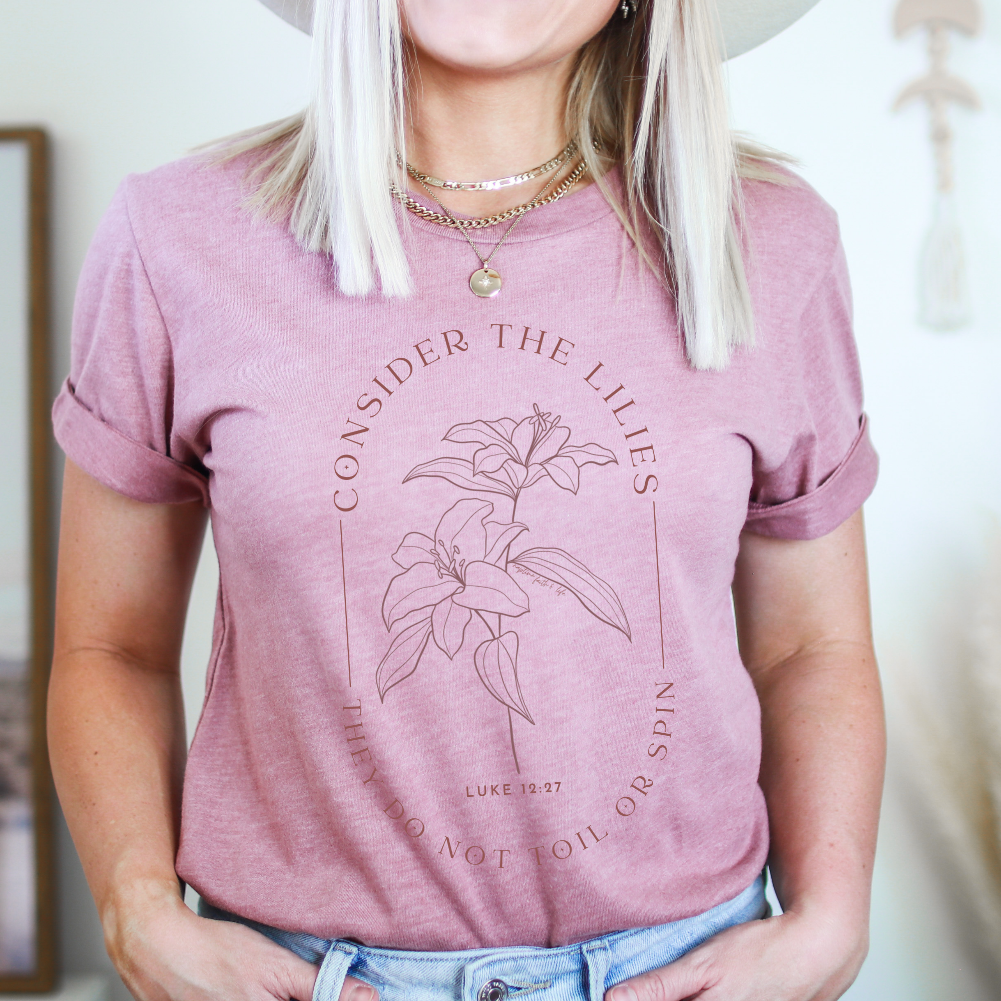 Faith & Life Christian Brands - Wholesale Screen Printed T-Shirt - Women's - Consider The Lilies Mother's Day Christian Graphic Tee10
