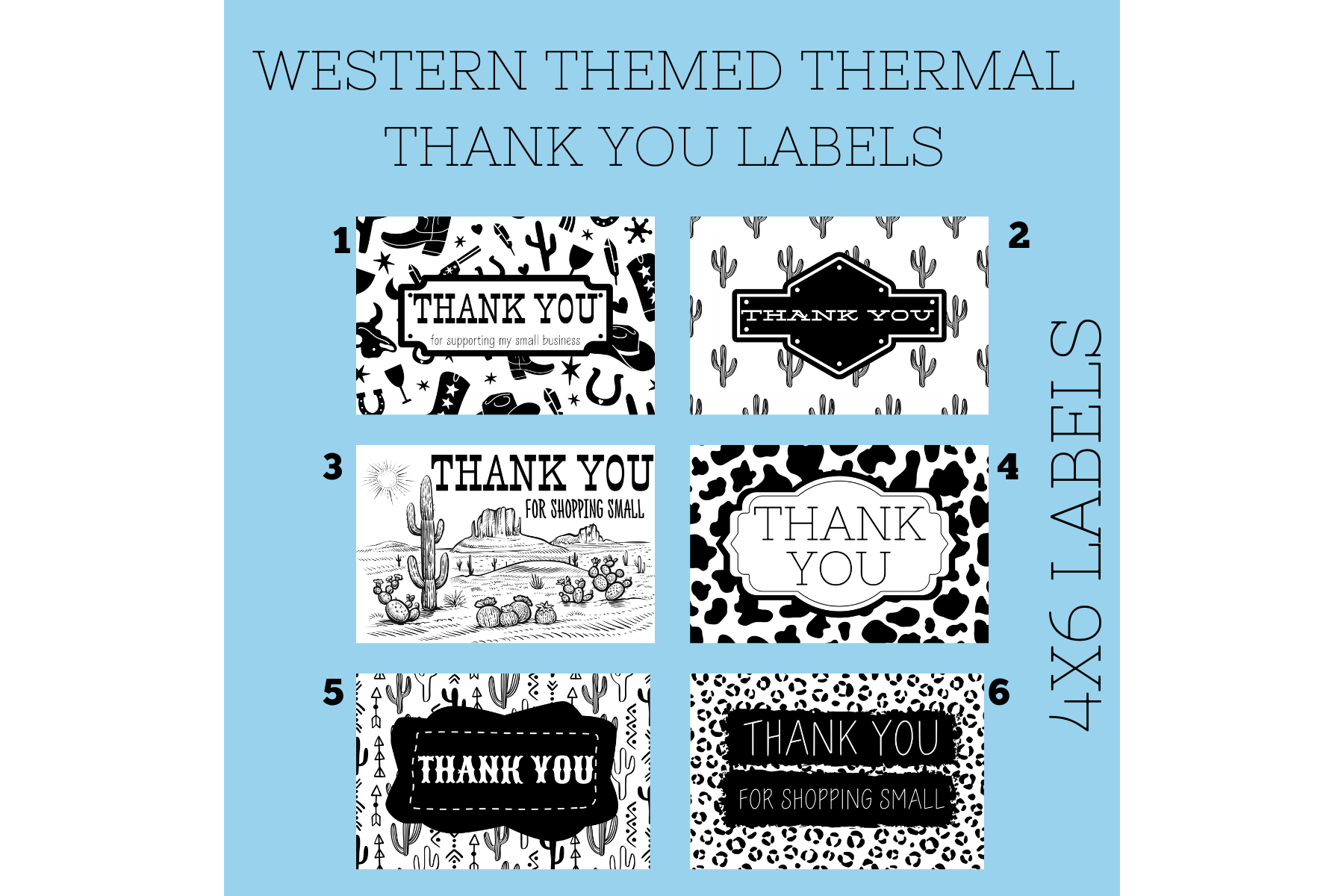 BDN Boutique – wholesale Address labels – Western Themed Thermal Thank You Labels1