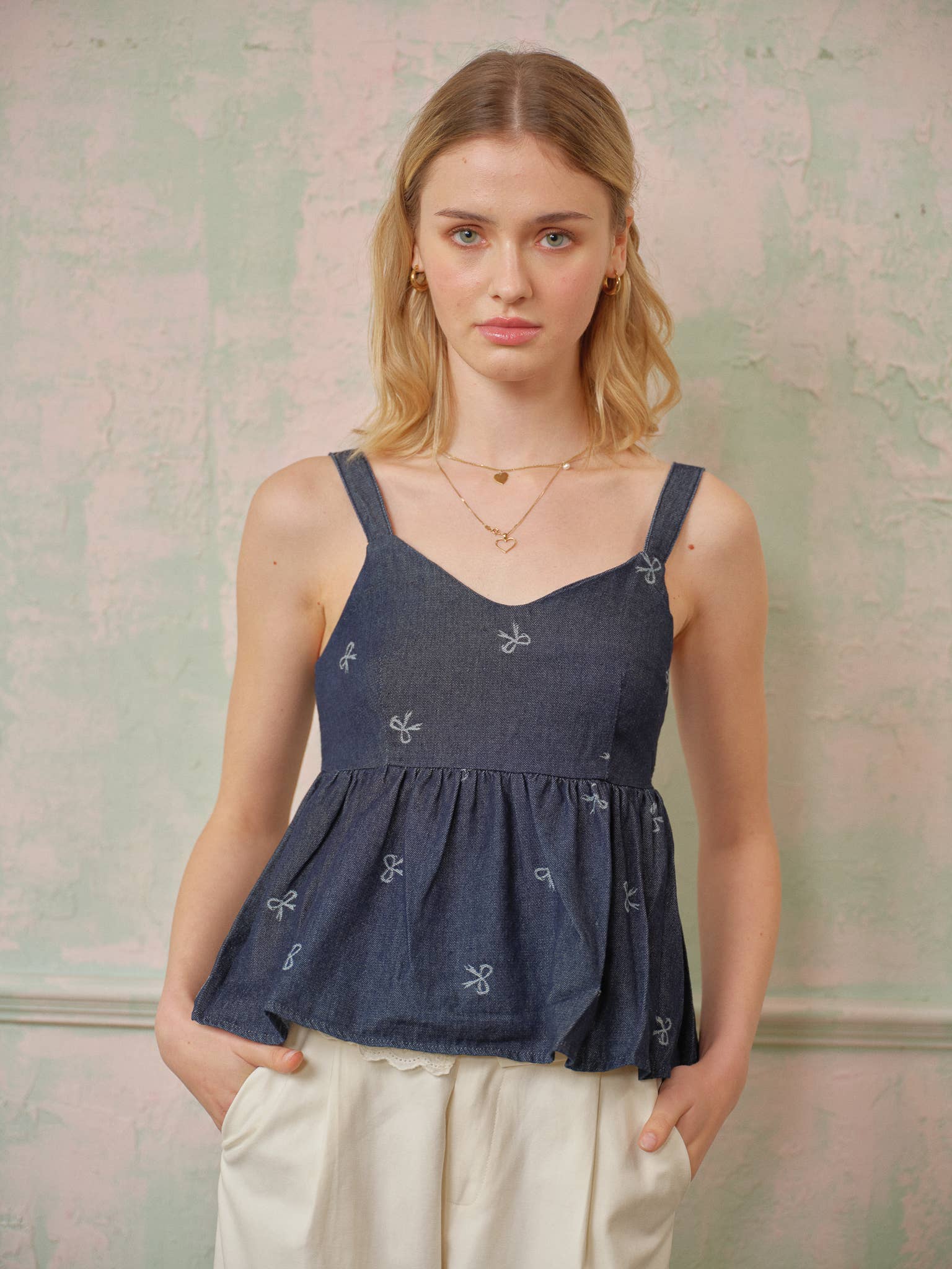 ROSIE POSIE - Wholesale Blouse - Women's - RP2716 - Denim Bow Detail Babydoll Top11