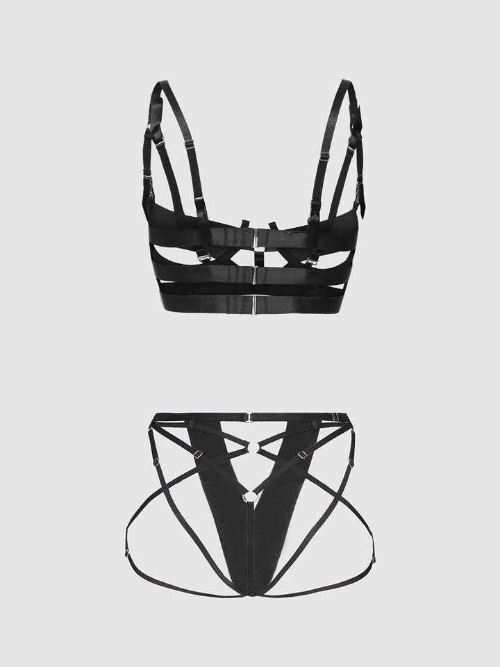 Svart DEVON ELASTISKT BAND MED ÖPPEN KUP-BH OCH GRENLÖS TROSUPPSÄTTNING för wholesale på Faire5