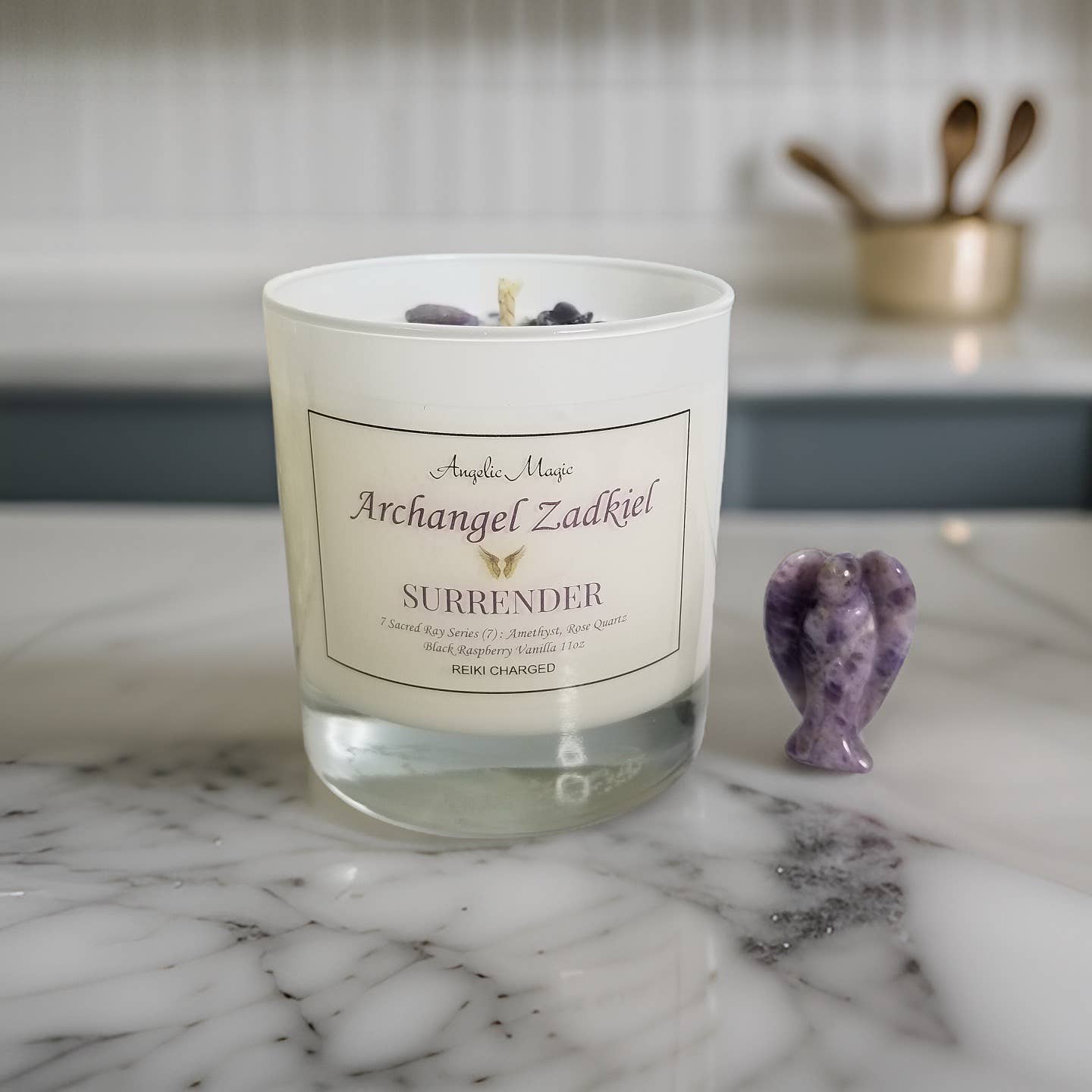 Wholesale Archangel Zadkiel (SURRENDER) Crystal Soy Candle, 11 oz for
