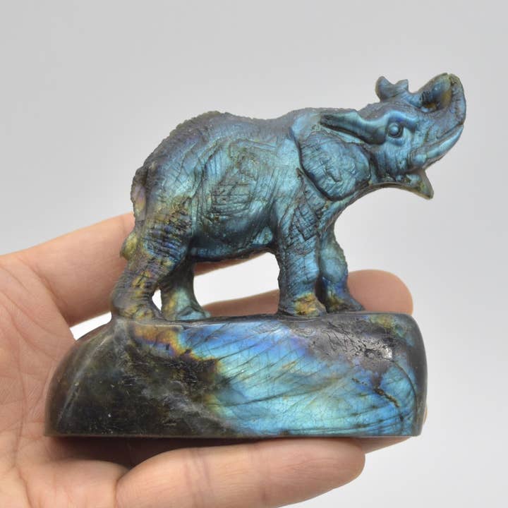 Grey Labradorite Elephant - 8 cm X 8 cm X 3 cm - 222 Grams for wholesale on Faire0