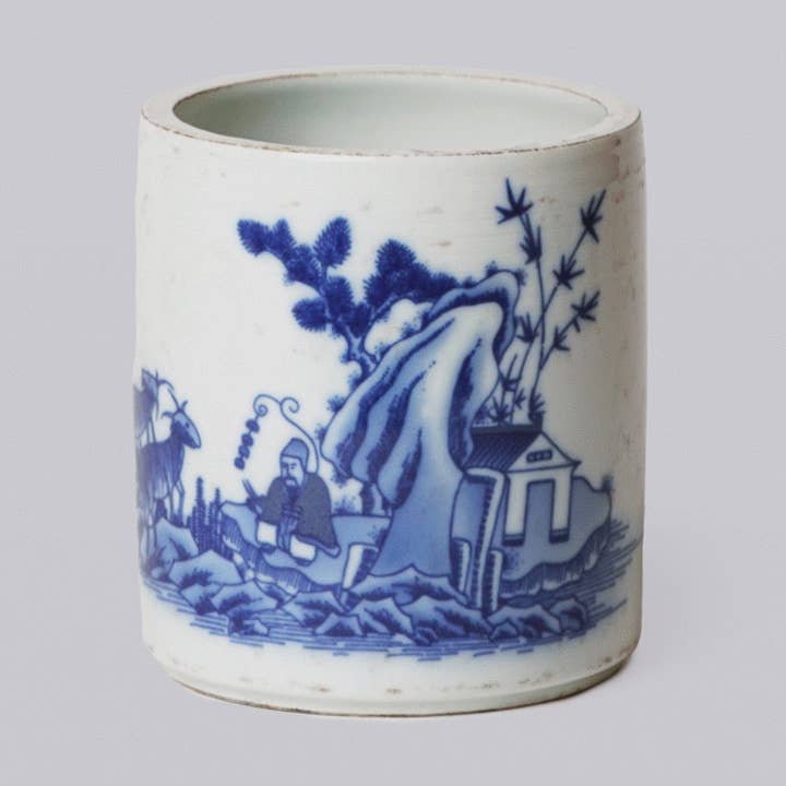 Kleine blauw-witte porseleinen herderscachepot voor wholesale door Cobalt Guild