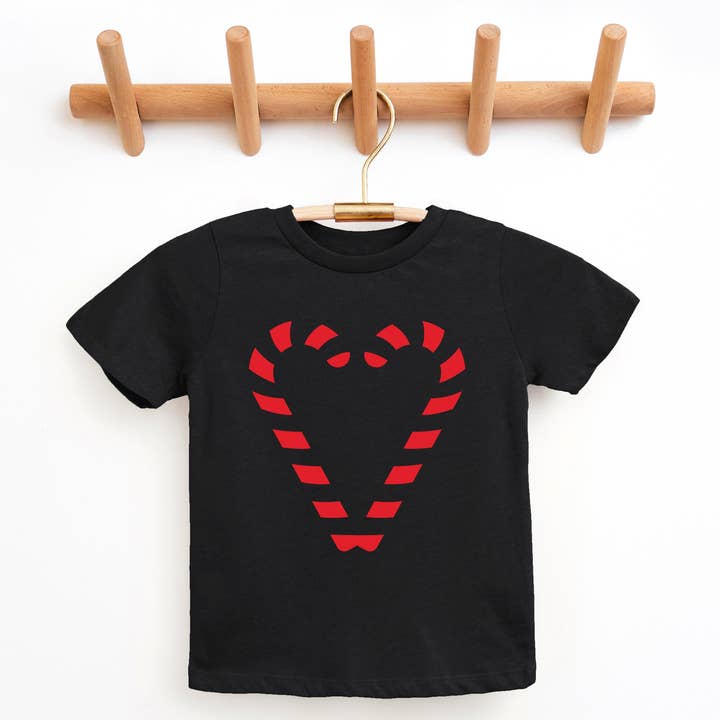 Candy Cane Heart - Youth Short Sleeve Graphic T-Shirt and Toddler Short Sleeve Graphic T-Shirt for wholesale by The Juniper Shop Wholesale