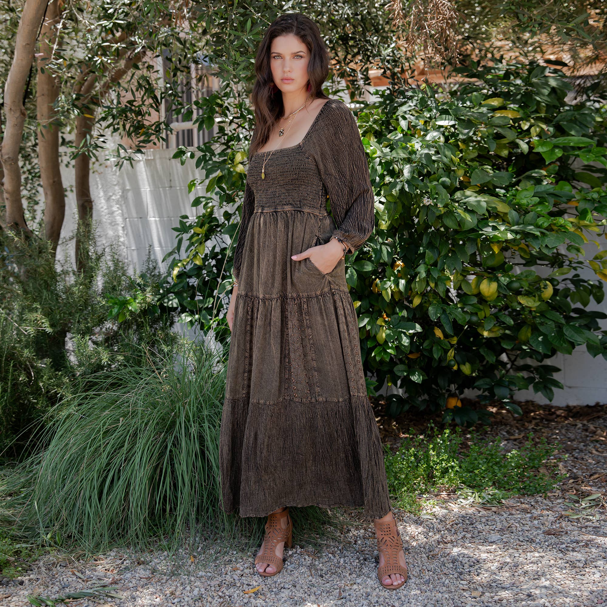 Young Threads - Wholesale Dress - Women's - Embroidered Empire Mid-Length Dress (New Color)16