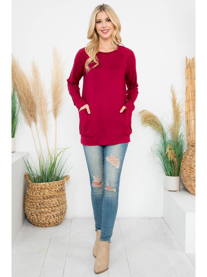 You & Me - Wholesale Tunic - Women's - YMT20003XV-PLUS SIZE SOLID LONG SLEEVE FRONT POCKET TOP52