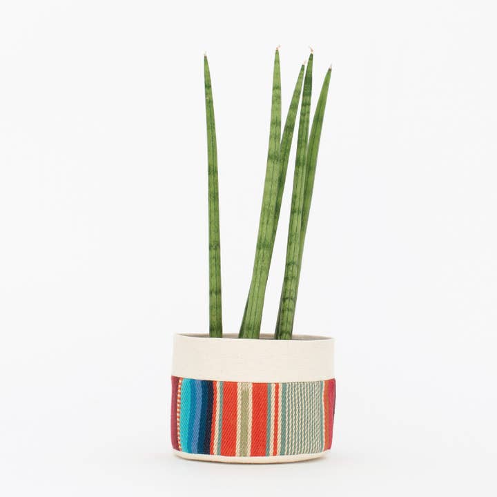 Medium Natural Canvas Sitting Planter | Red + Blue for wholesale by Good Company Wares