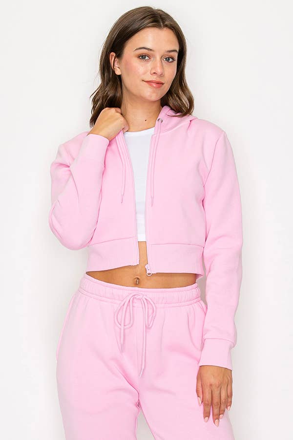 Color 5 - Wholesale Hoodie - Women's - Solid color fleece lined full zipper hoodie cropped jacket17