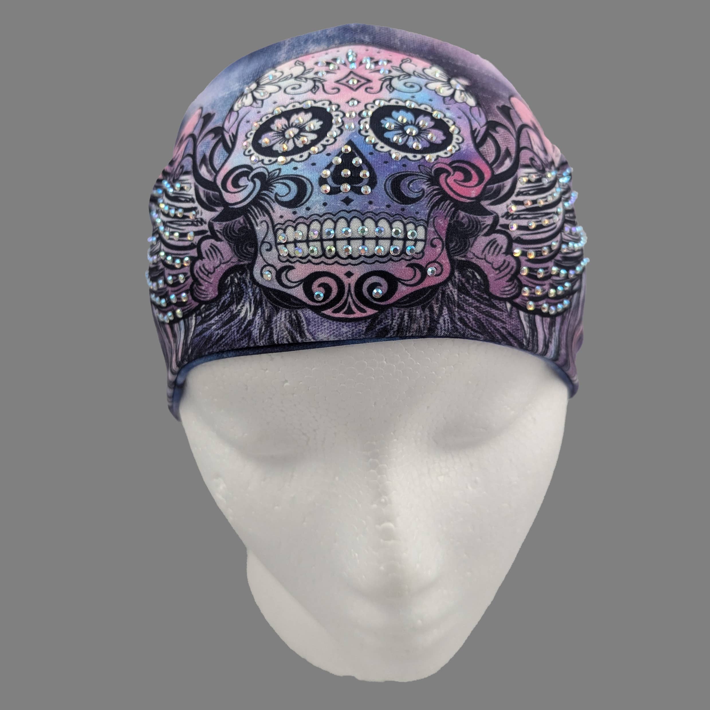 HW156R - Sugar Skull Wings Headwrap for wholesale by Gem City Attire