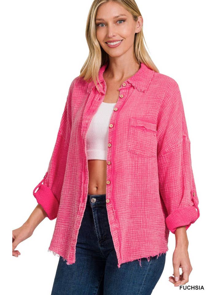 Vanilla Monkey - Wholesale Button Down Shirt - Women's - Washed Double Gauze Button Down Shirt3