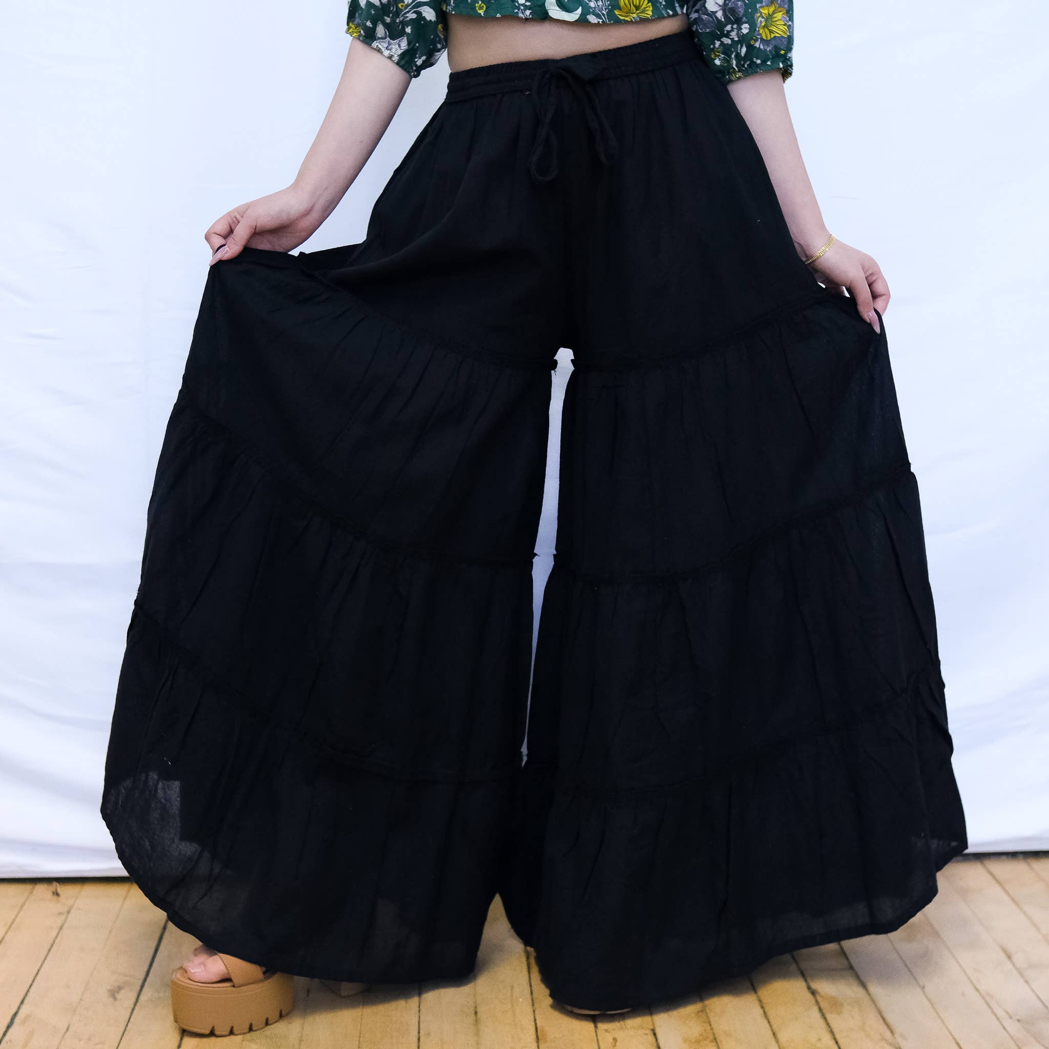 Karma Nepal Crafts - Wholesale Pants - Women's - Flowy Tiered Wide Leg Pants with Pockets1