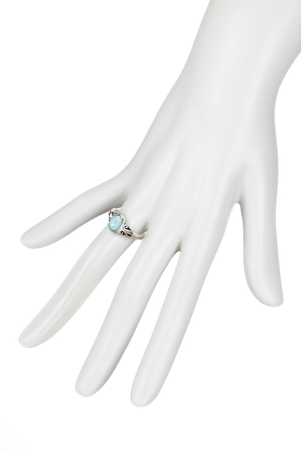 Zoey Simmons – wholesale Single stone/solitaire ring – Sterling Silver & Amazonite Bali Scroll Ring - SS1