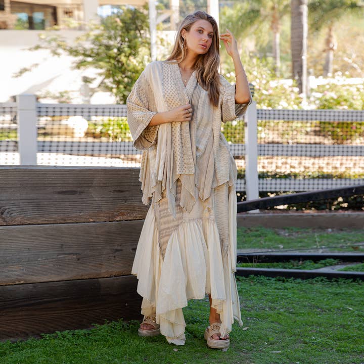 Boho Mixed-Pattern Kimono & Handkerchief Skirt - SOLD AS SET for wholesale by Young Threads