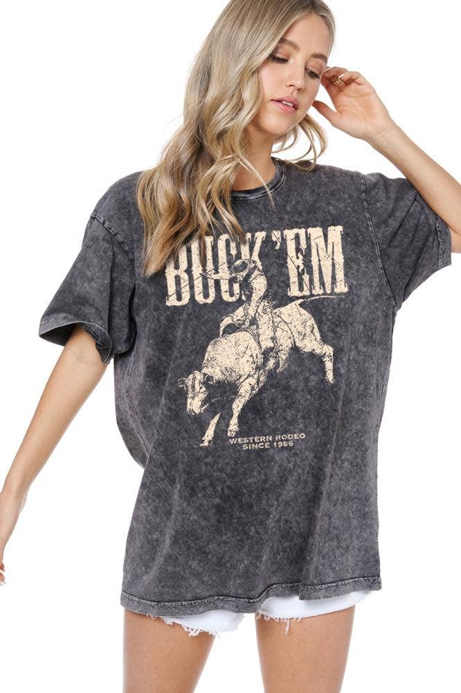 Zutter - Wholesale Screen Printed T-Shirt - Women's - Buck 'Em Graphic S/S Washed Boyfriend Fit Tee0