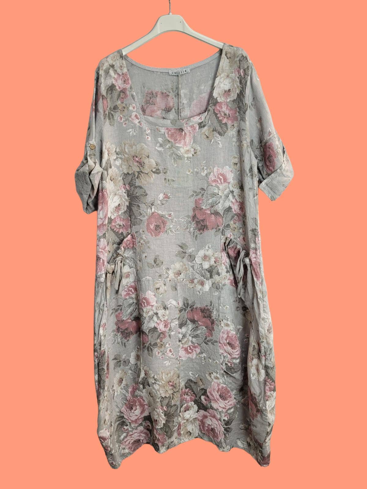 la maison des fibres naturelles – Großhandel Kleid – Damen – Leinenkleid mit floralem Muster, 100 % Leinen, Modell 679676