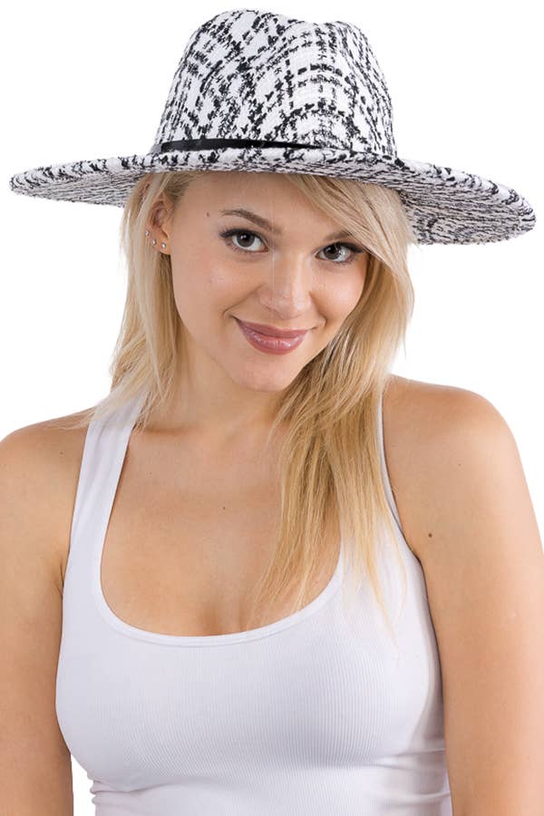 Cap Zone – wholesale Fedora - Unisex – Glansigt bälte dekor Pläd Tinsel Tweed tyg bred Rancher Hat9