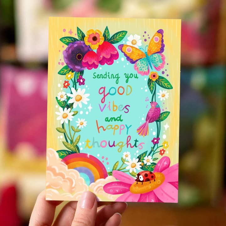 Aniet Illustration - Wholesale Encouragement Card - Card good vibes butterfly flowers colorful motivation1