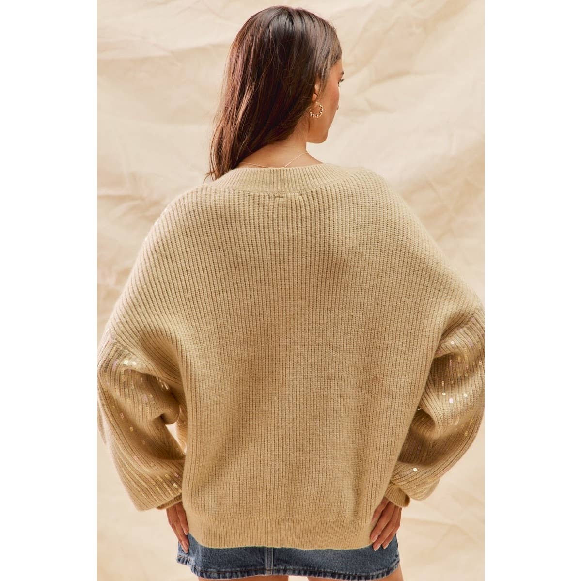 IVE - Vente Pull en maille – femme - Haut Pull de Noël à Col en V avec Paillettes Transparentes de Vacances14