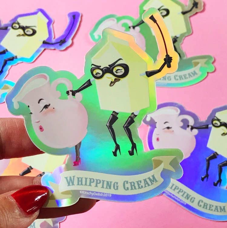 Kitschy Delish - Wholesale Sticker - Whipping Cream Holographic Vinyl Sticker, 3" wide1