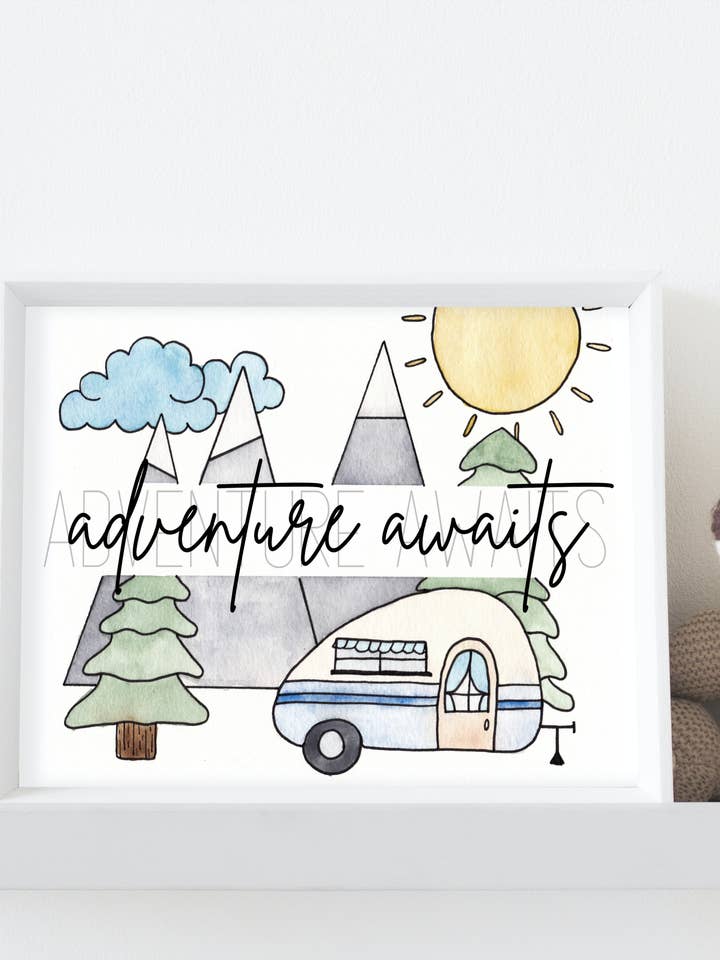 Adventure Awaits | Guardería | Impresión artística original en acuarela para venta al por mayor de Taylor Martone Art