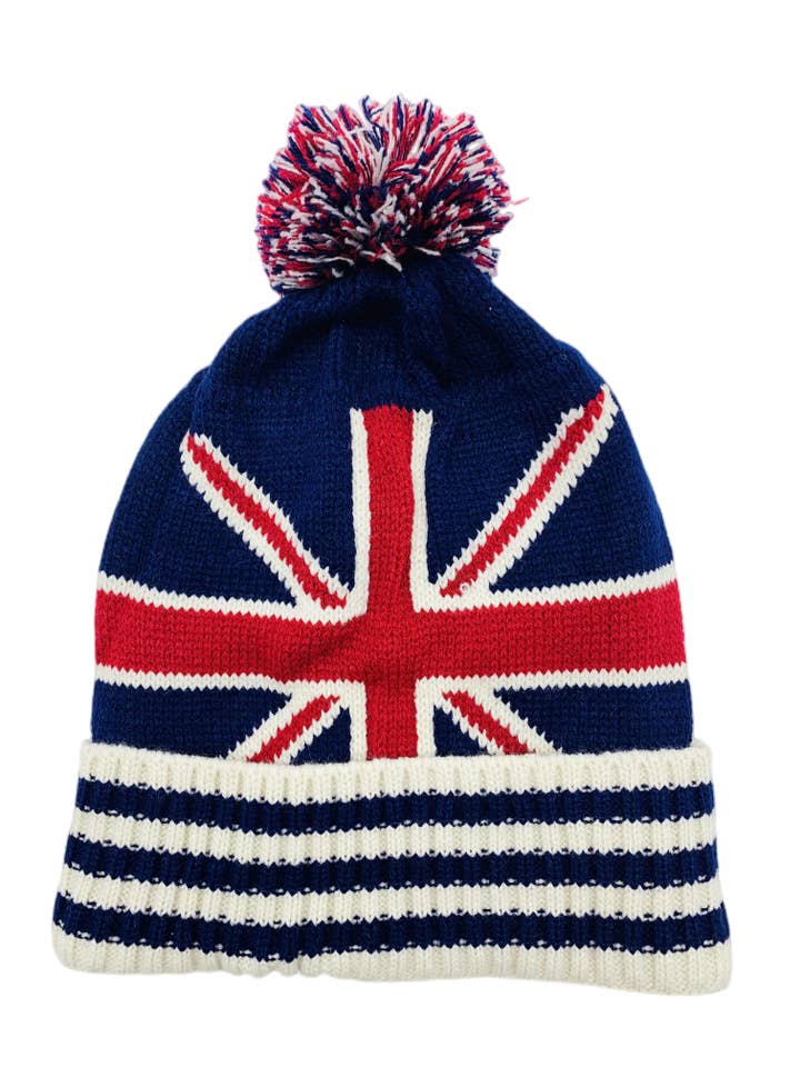 Bonnet chaud tricoté unisexe avec drapeau britannique Union Jack pour la vente par JC Sunny Fashion