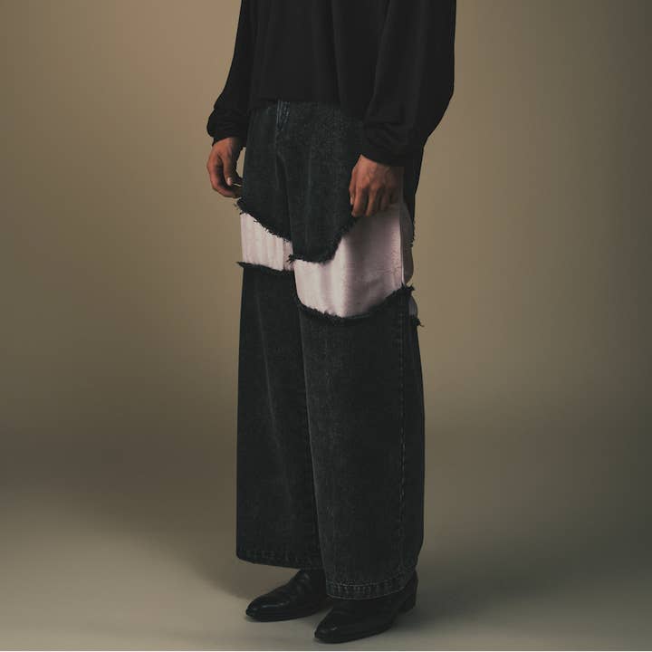 Deng Denim/Brocade Patch Pants for wholesale by DAWANG