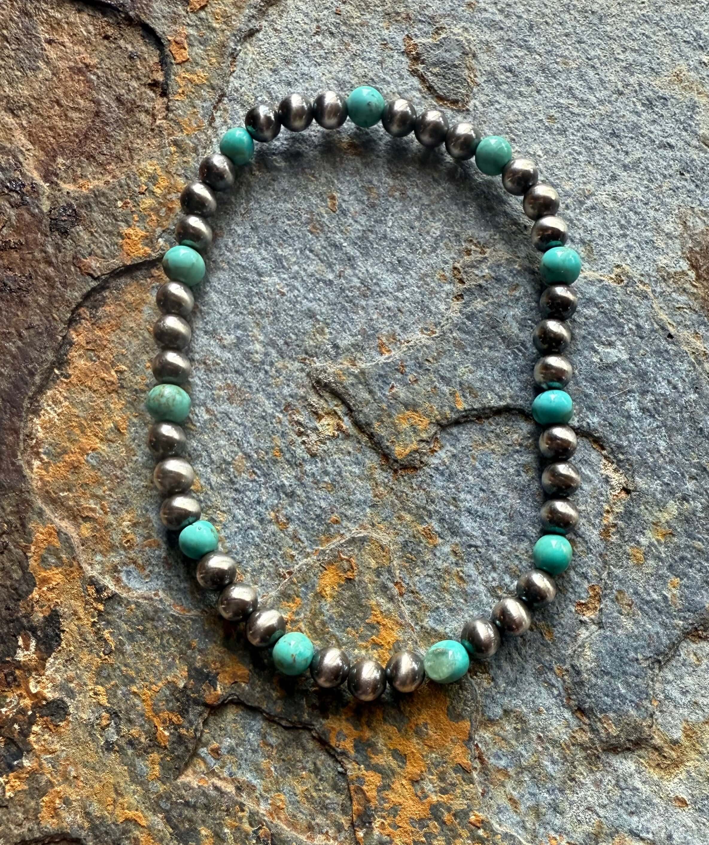 Wild Mountain Soul Designs - Wholesale Beaded Bracelet - Small Kingman Turquoise Sterling Silver Pearl Bracelet0