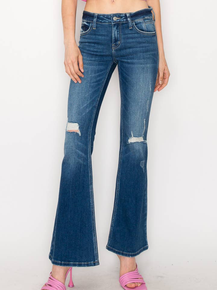 DARK PLUS SIZE - LOW RISE STRETCH VINTAGE FLARE JEANS for wholesale on Faire