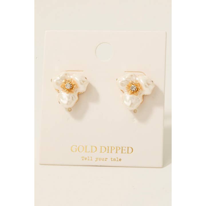 GDCRM Gold Dipped Pearl And Gem Flower Stud Earrings for wholesale on Faire