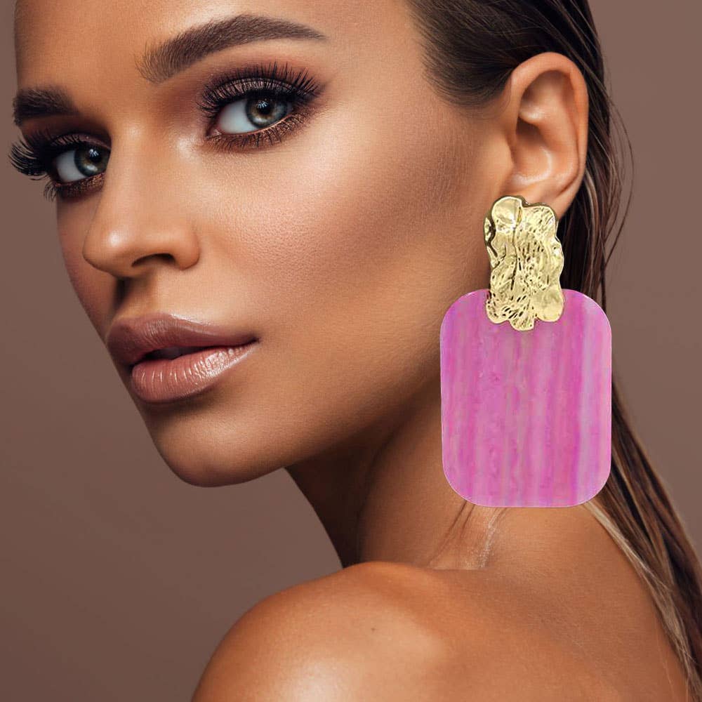 Sensibling Corp. - Wholesale Dangle Earrings - Oversized Patterned Celluloid Acetate Plate Accent Doorknocker Earrings12