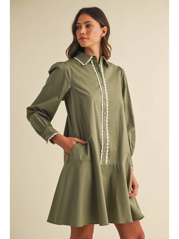 Vanilla Monkey - Wholesale Dress - Women's - Poplin Scallop Trimmed Shirt Dress2